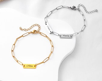 Custom Name Bar  Link Chain Bracelet for Mother's day Gift, Grandmother Bracelet, Bridesmaid Gifts, Gift for Her