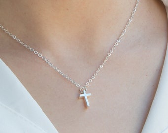 Tiny Cross Necklace, Tiny Religious Charm, Christian Baptism Gifts