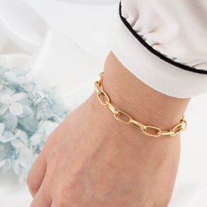 Link Chain Bracelet, Gold Chunky Chain Bracelet, Chunky Paperclip Chain Bracelet, Rectangle Paperclip  Chain Bracelet, Gold Bracelets