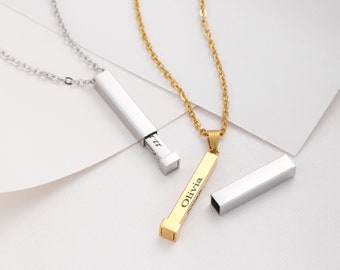 Hidden Message Engraved Necklace, Personalized Secret Bar Necklace, Custom Secret Message Necklace,Gift for Her, Gift for Him