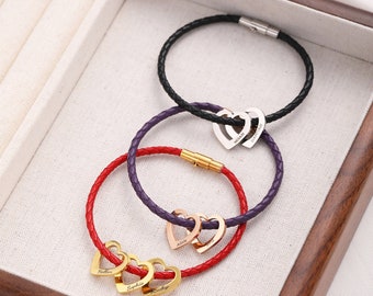 Pulsera de cuero genuino grabada personalizada para niñas y mujeres: dije con nombre de corazón, nombre personalizado