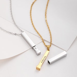Engraved Hidden Message Bar Necklace: Personalized Stainless Steel Secret