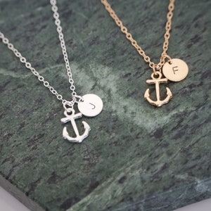 Dainty Anchor necklace, Gold or silver charm necklace, Anchor necklace with personalized initial disc, best friend necklace, minimalist