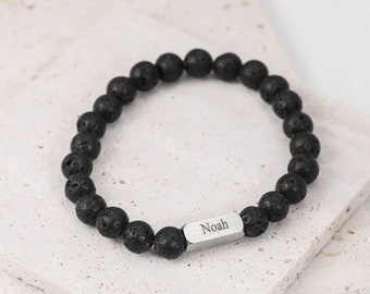 Personalised Men's Lava Bracelet, Black Lava Bracelet, Lava Bead Bracelet, Custom Healing Bracelet, Boyfriend Gifts, Father's Day Gift