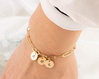 Pulsera de disco con inicial personalizada, pulsera de cadena de eslabones