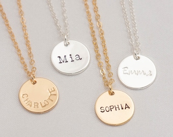 Gepersonaliseerde schijfketting, aangepaste naamsieraden, Moederdagcadeau