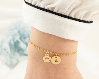 Dog Paw bracelet, Initial bracelet, Paw Print bracelet,  personalised jewelry, pet memorial,dog remembrance, Pet loss gifts, pet jewelry