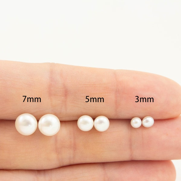 Genuine freshwater pearl stud earrings, 925 sterling silver earrings , 3mm,5mm,7mm pearls,  classic minimalist earrings, bridesmaid gifts