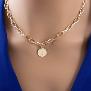 Chunky chain necklace, Initial necklace, Gold chunky chain necklace , layering necklace, Gold choker, rectangle chain necklace