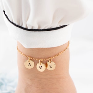 Pulsera inicial, pulsera de dos iniciales, pulsera personalizada, pulsera de letras, pulsera de nombre, regalo de dama de honor, regalo de novia