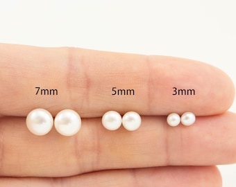 Genuine freshwater pearl stud earrings, 925 sterling silver earrings , 3mm,5mm,7mm pearls,  classic minimalist earrings, bridesmaid gifts