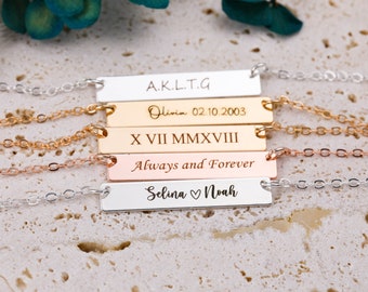 Personalised Bar Necklace, Gold Bar Necklace,Layering Necklace,Name Necklace,Dates Necklace, Mothers Day Gift, Gift for Her