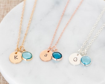 Initial Necklace, Birthstone Necklace,  Personalised Jewellery , custom disc necklace , monogram necklace, bridesmaid gift, gift for mum