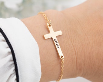 Rose Gold Sideways Cross Charm CLJSTORE Jewelry Womens Cubic Zirconia Stainless Steel Bracelet Rose Gold Sideways Cross Charm CLJSTORE Jewelry Womens Cubic Zirconia Stainless Steel Bracelet