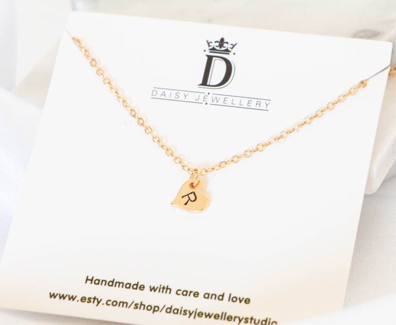 Heart necklace, Initial necklace,personalized jewelry, Dainty handstamped necklace, gift for mom, gift for her, monogram necklace image 3