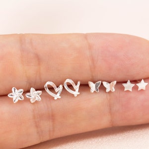 Very Tiny Sterling Silver Stud Earring, Butterfly Stud Earring, Star Stud Earring, Flower Stud Earring, Heart Stud Earring, Gift For Her