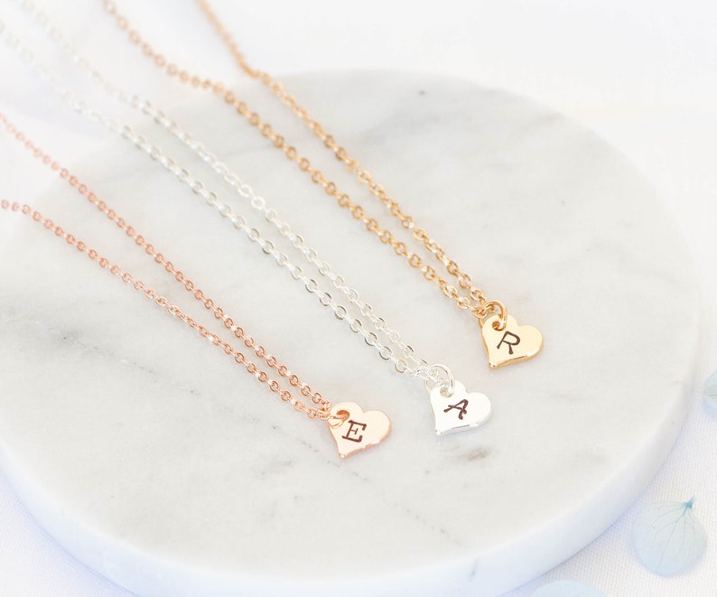 Heart necklace, Initial necklace,personalized jewelry, Dainty handstamped necklace, gift for mom, gift for her, monogram necklace image 4