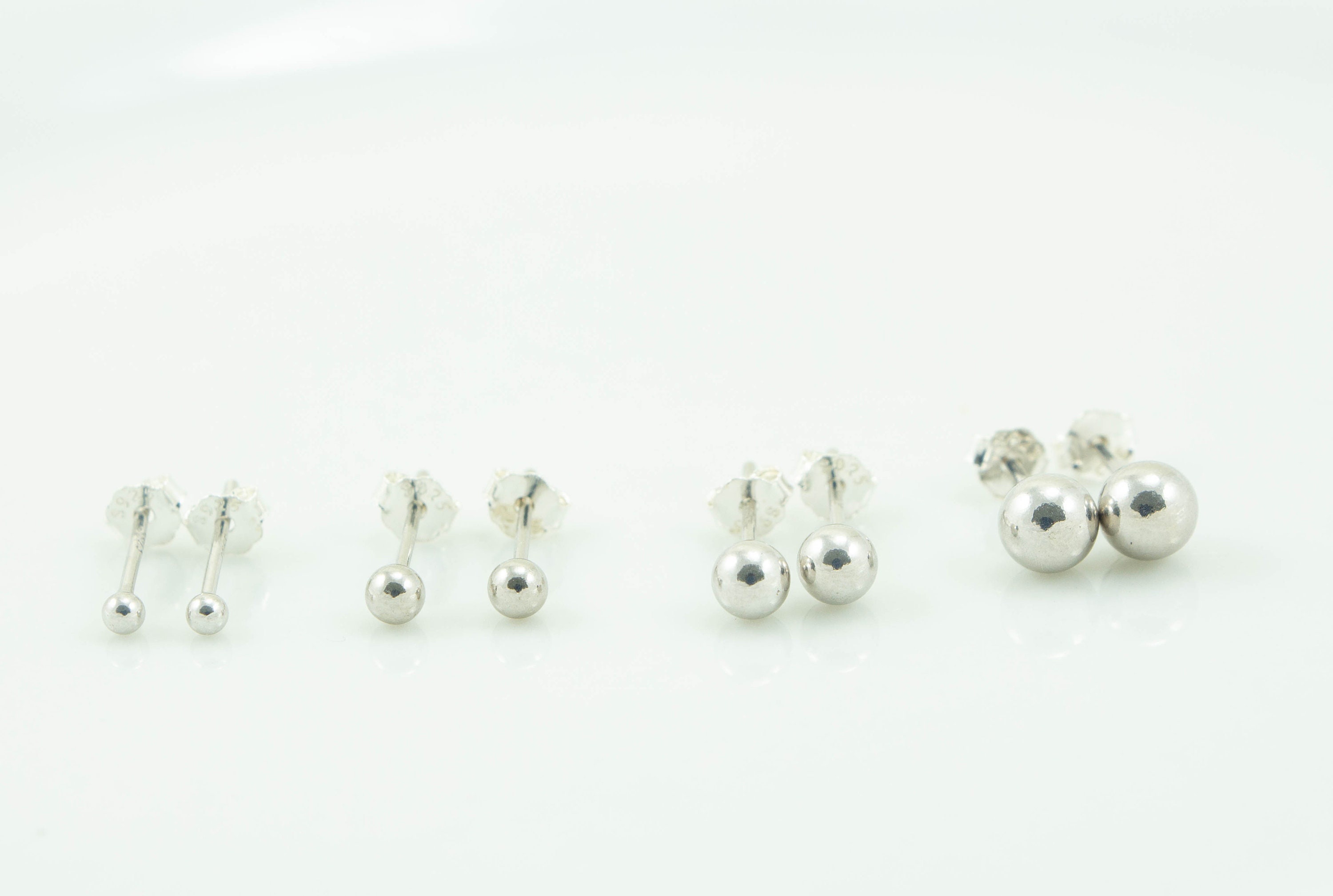 925 Sterling Silver Balls Stud Earrings, 2mm, 3mm,4mm,5mm