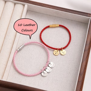 Custom Engraved Leather Name Bracelet - Personalized Stainless Steel Charms