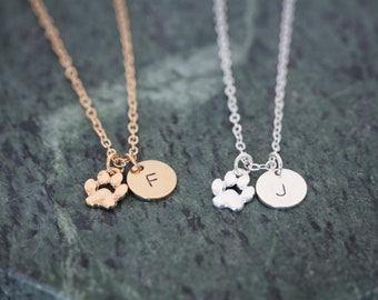 Dog Paw Necklace, Personalized Initial Charm, Pet Memorial Jewelry, Pet Loss Gifts