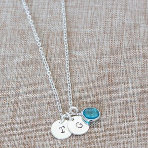 Initial Necklace, Birthstone Necklace, Personalised Jewellery , custom disc necklace , monogram necklace, bridesmaid gift, gift for mum image 4