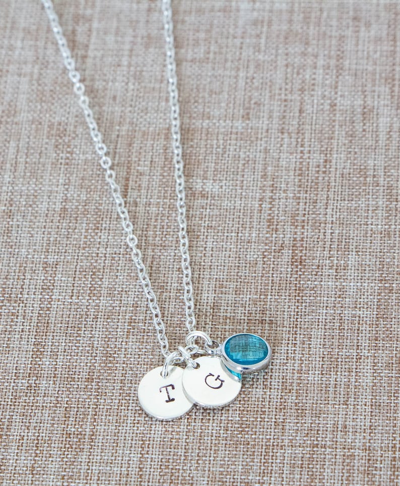 Initial Necklace, Birthstone Necklace, Personalised Jewellery , custom disc necklace , monogram necklace, bridesmaid gift, gift for mum image 4