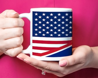 British American Gift, British American Mug, British American Coffee Cup, British American Flag