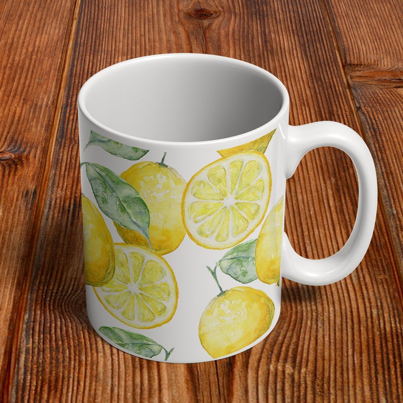 Lemon Gift Lemon Mug Lemon Coffee Cup Watercolor Seamless Etsy