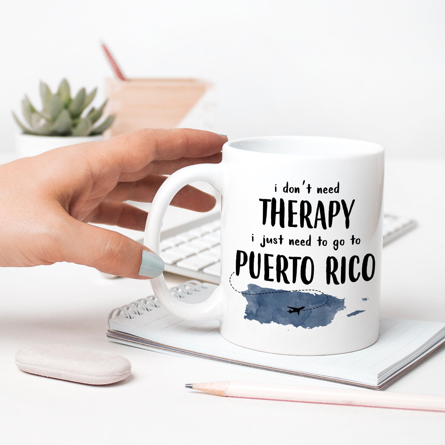 Puerto Rico Gift Coffee Mug Set of 2. Housewarming Puerto Rican Gift Set.  Borinquen Island With Heart and Travel Puerto Rico Artwork. 