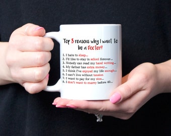 Caneca de estudante de medicina, presente para estudante de medicina, presente de formatura de médico, caneca de café de remédio, 8 principais razões pelas quais eu quero ser médico