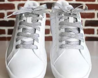 Lacets Paillettes Argentés - Shoelaces - Lacets originaux pour baskets et chaussures - Accessoire chaussures cadeau - shoe laces - Glitter