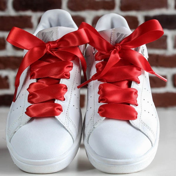 Lacets Satin Rouge - Lacets originaux pour baskets et chaussures -  Lacets en satin - Lacets ruban fête des mères -  Wedding Shoelaces