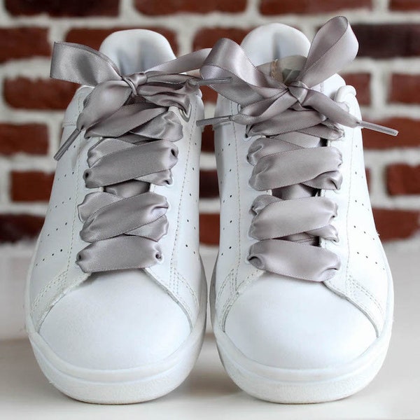 Lacets Satin Gris - Lacets originaux pour baskets et chaussures -  Lacets en satin - Lacets ruban fête des mères - Grey shoe laces - Wedding