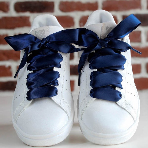 Midnight Blue Satin Laces - Premium Accessories for Your Sneakers and Shoes - Stylish Satin Ribbon Laces - Custom shoelaces for wedding