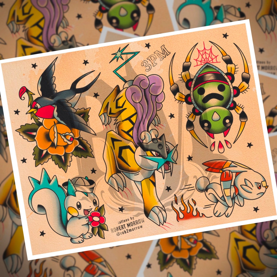 POKÉMON Vol. 3 Traditional Tattoo Flash Sheet - Etsy