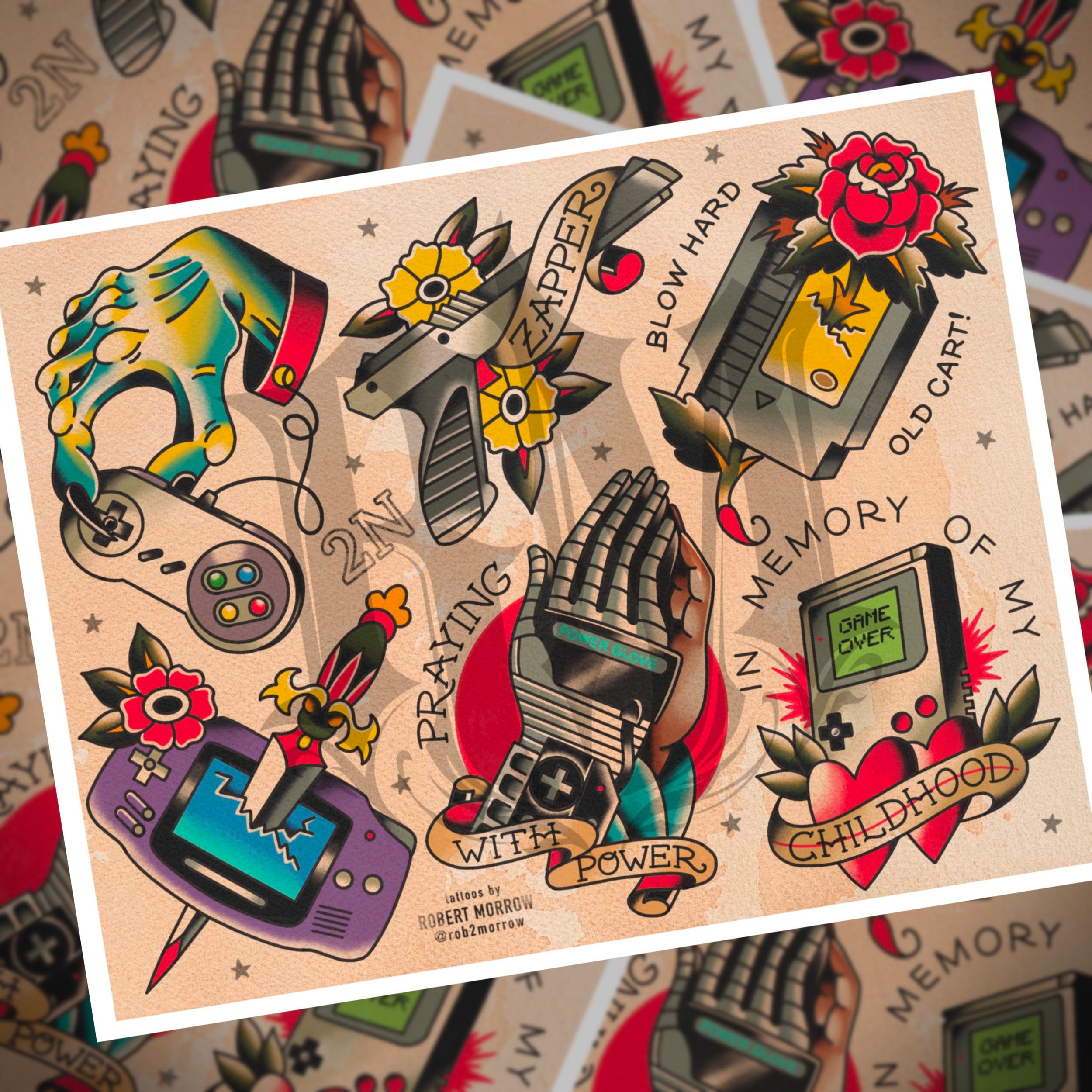 NESTALGIA Traditional Tattoo Flash Sheet - Etsy