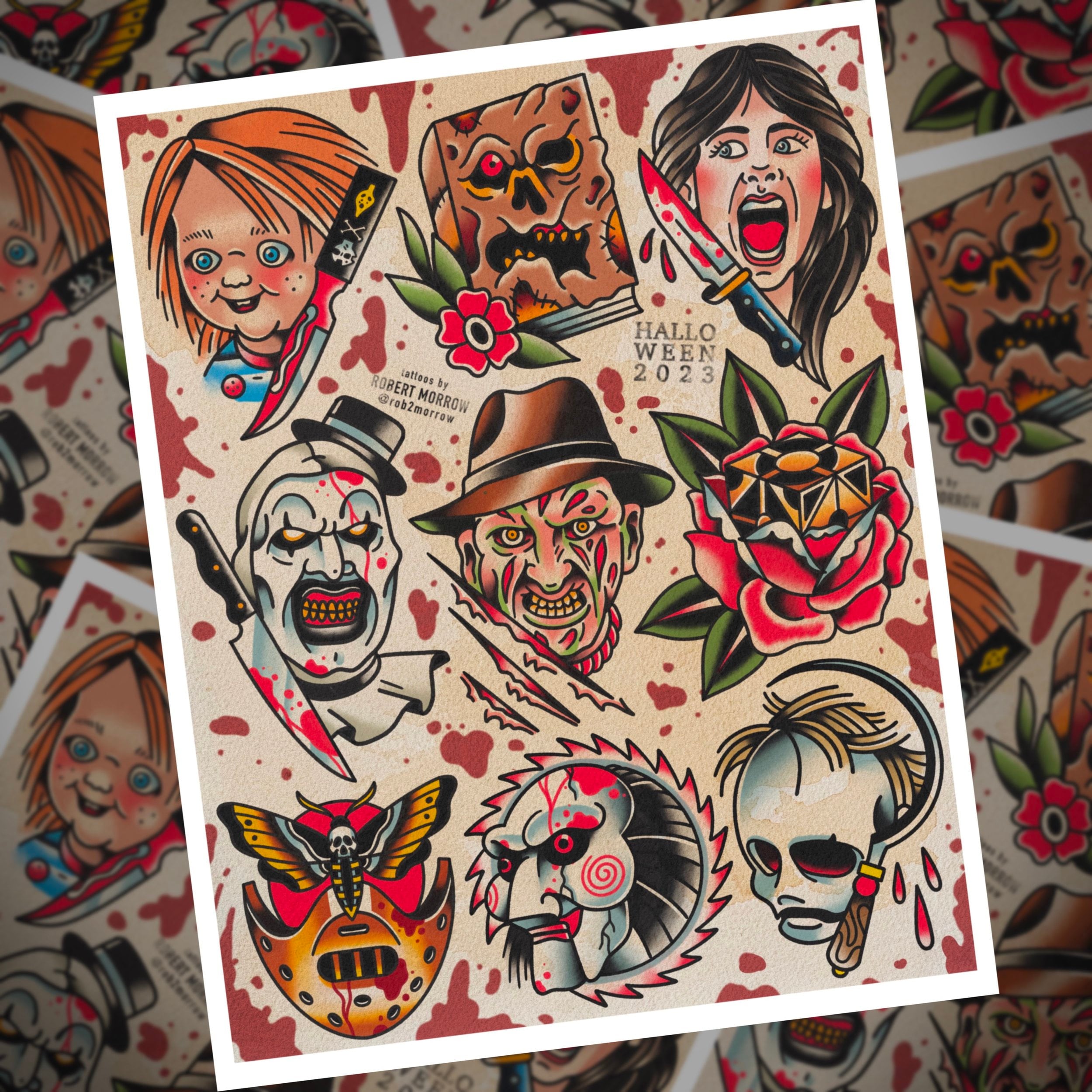 HALLOWEEN ICONS 2023 Traditional Tattoo Flash Sheet - Etsy