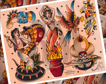 ONE JUMP AHEAD Traditional Tattoo Flash Sheet - Etsy