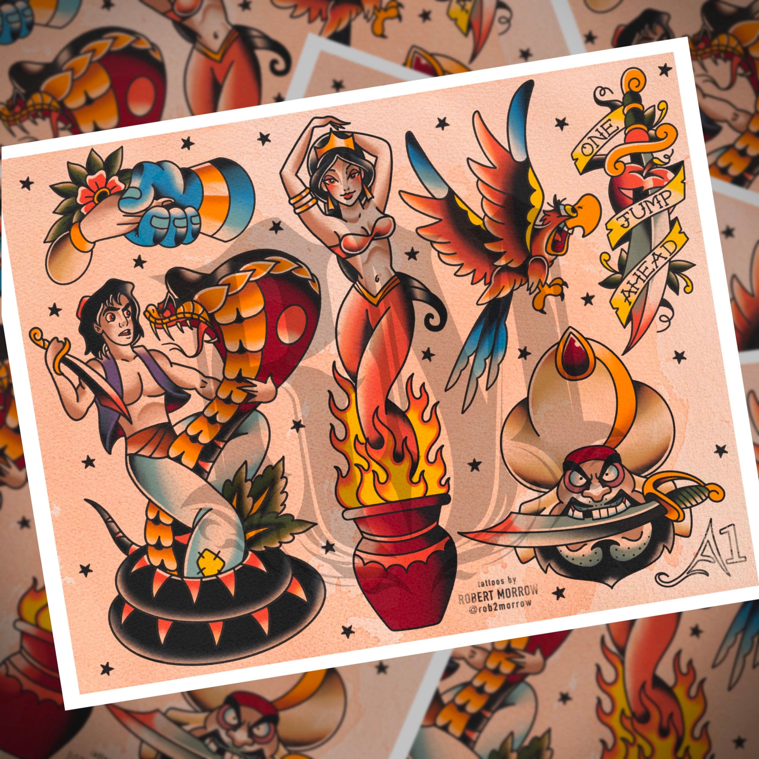 ONE JUMP AHEAD Traditional Tattoo Flash Sheet - Etsy