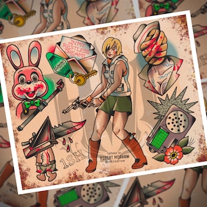 QUIET TOWN Traditional Tattoo Flash Sheet