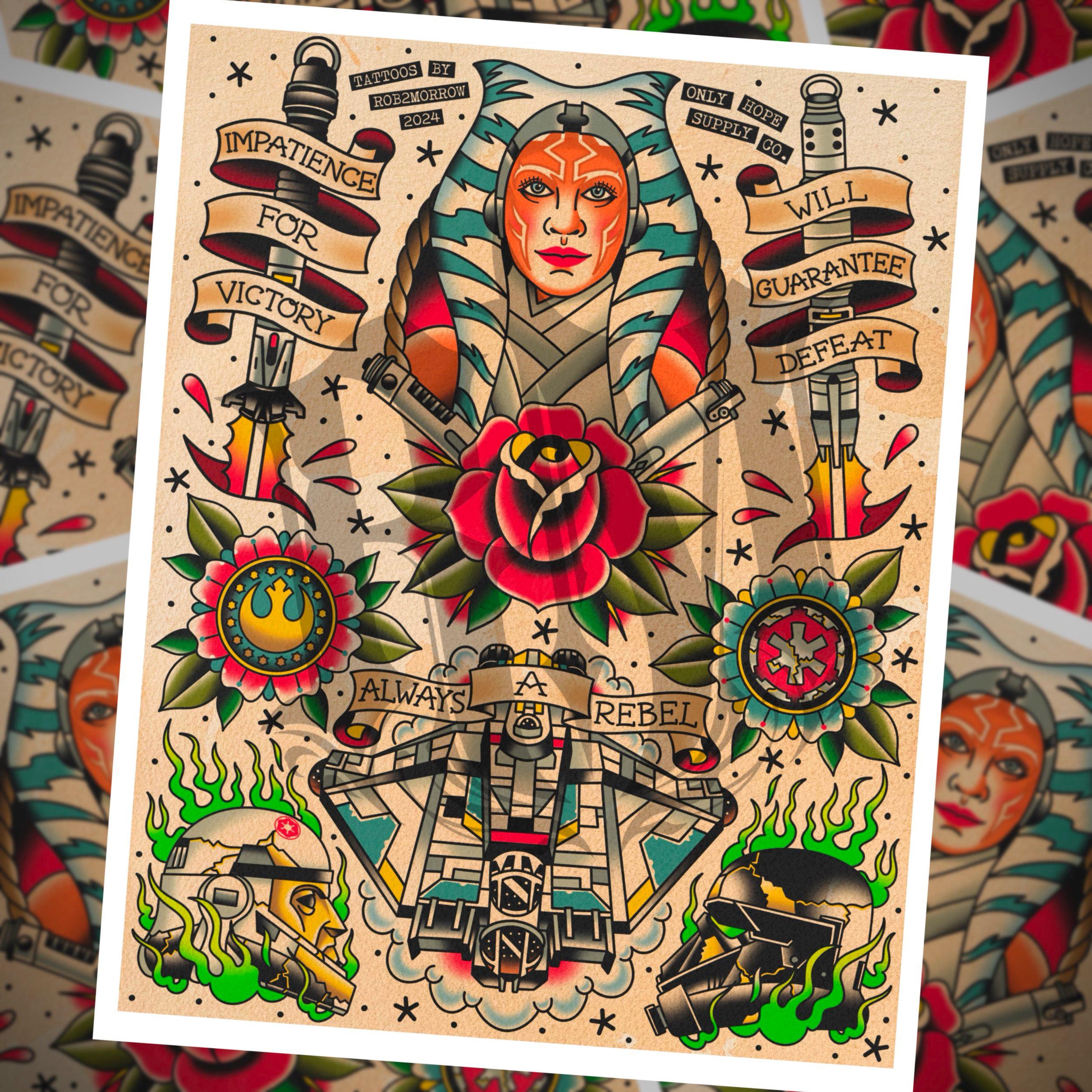 AHSOKA X ONLY HOPE Traditional Tattoo Flash Sheet - Etsy