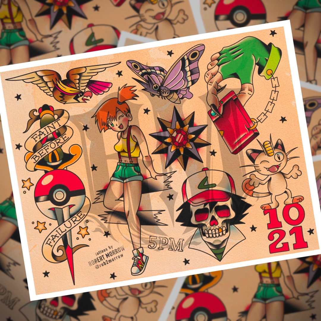 POKÉMON Vol. 5 Traditional Tattoo Flash Sheet - Etsy