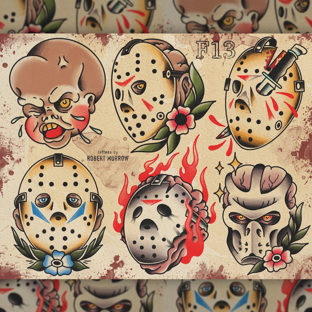 FRIDAY THE 13TH Traditional Tattoo Flash Sheet - Etsy 日本