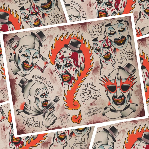 TERRIFIER Traditional Tattoo Flash Sheet