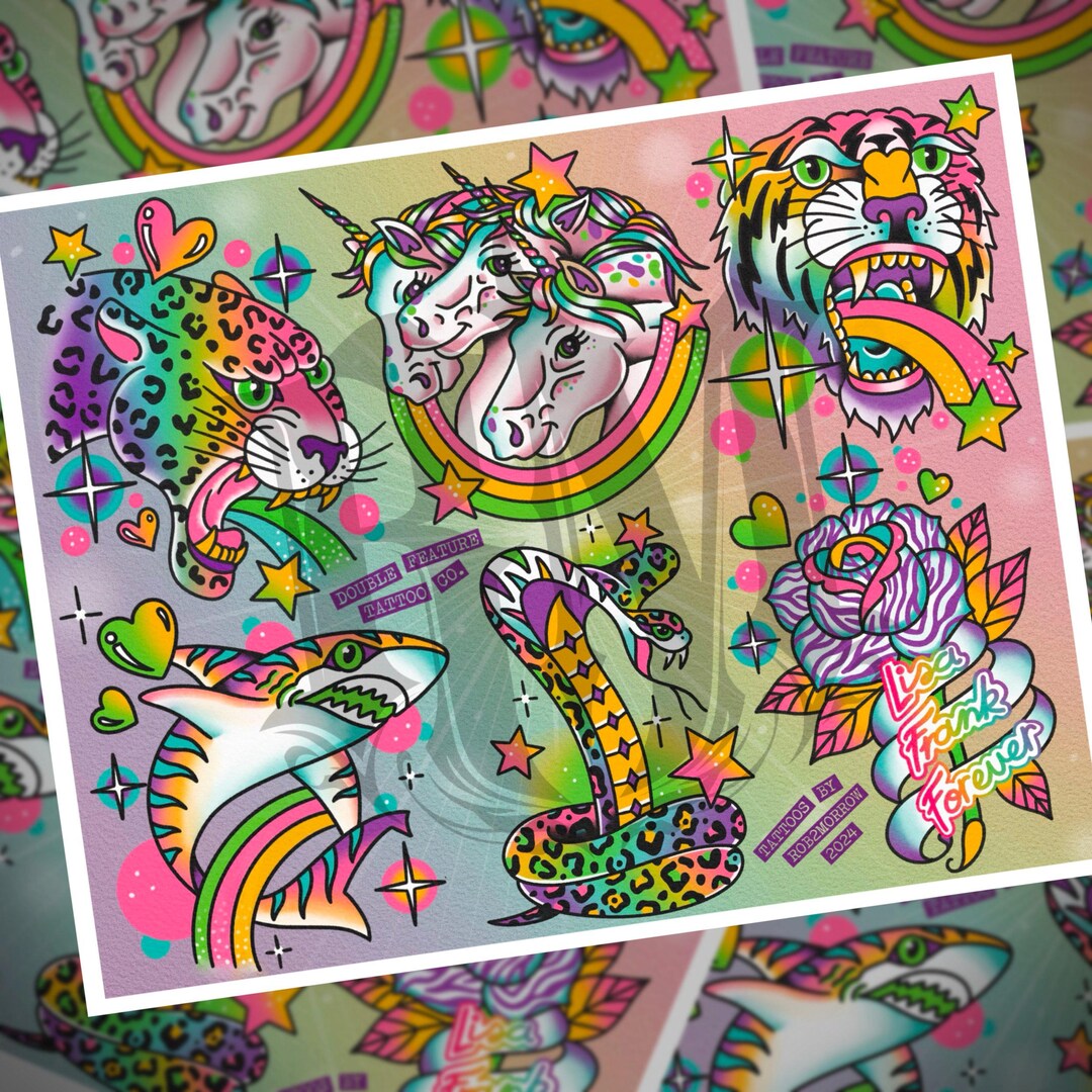 COLORFUL Traditional Tattoo Flash Sheet - Etsy