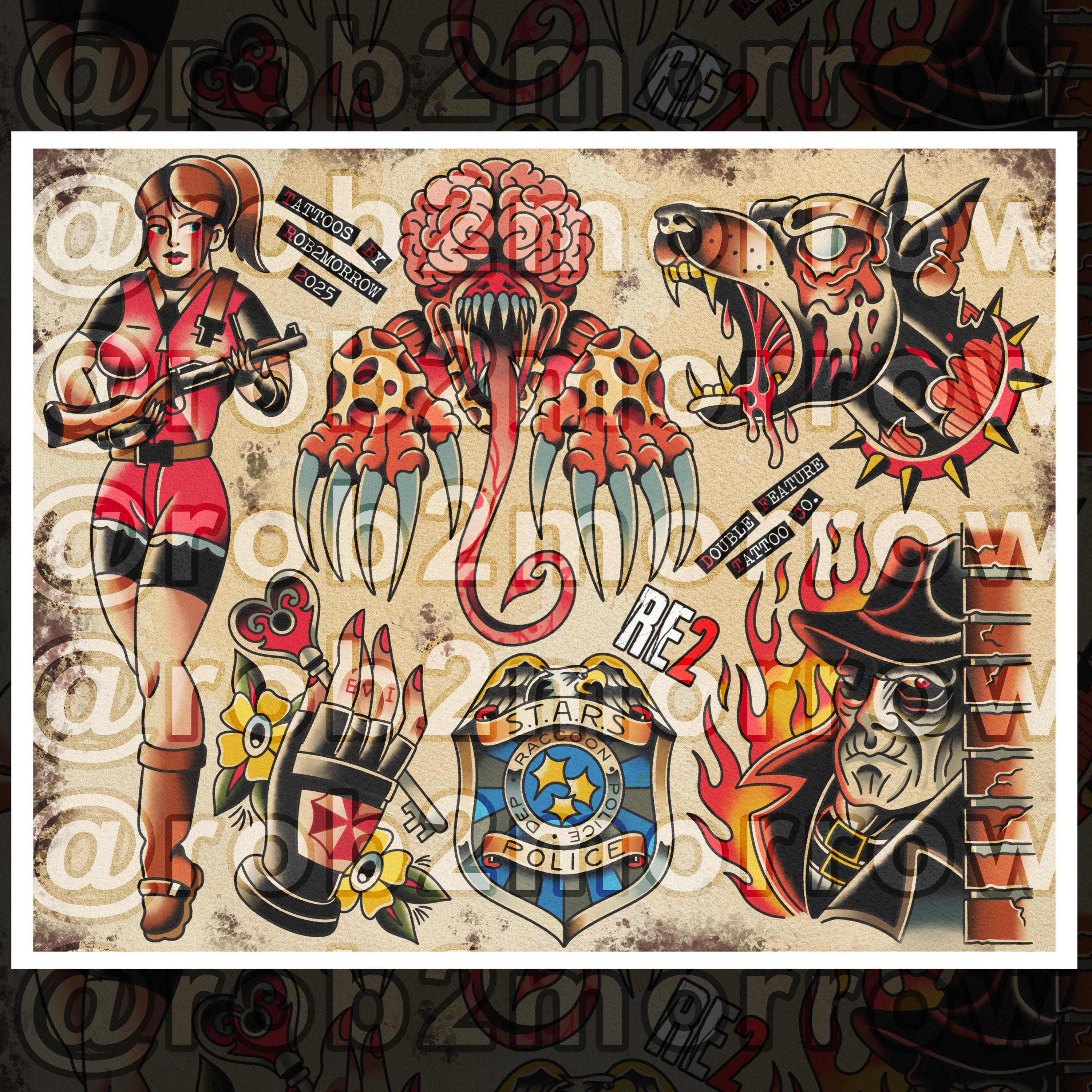 RES 2 Traditional Tattoo Flash Sheet - Etsy