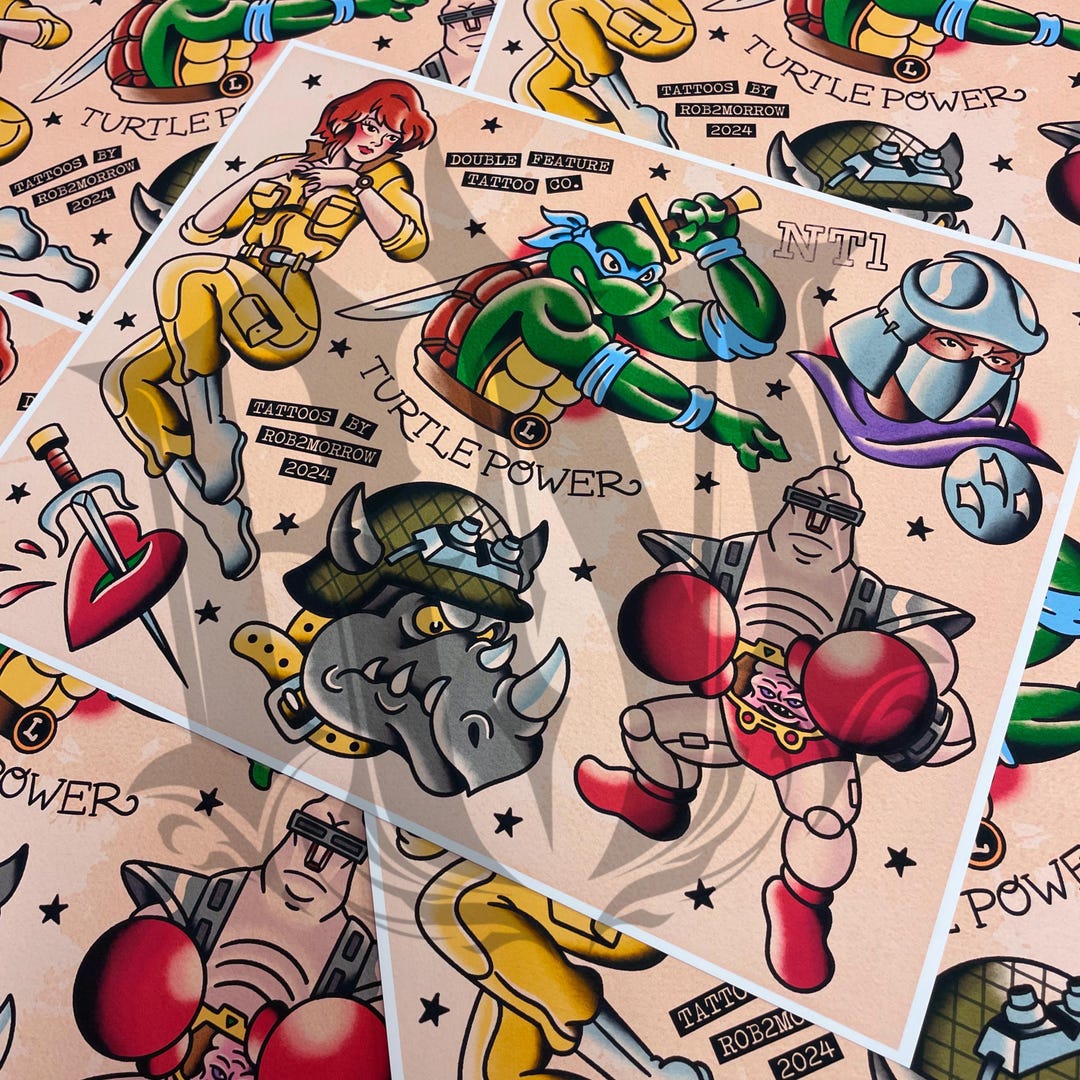 TURTLE POWER Traditional Tattoo Flash Sheet - Etsy