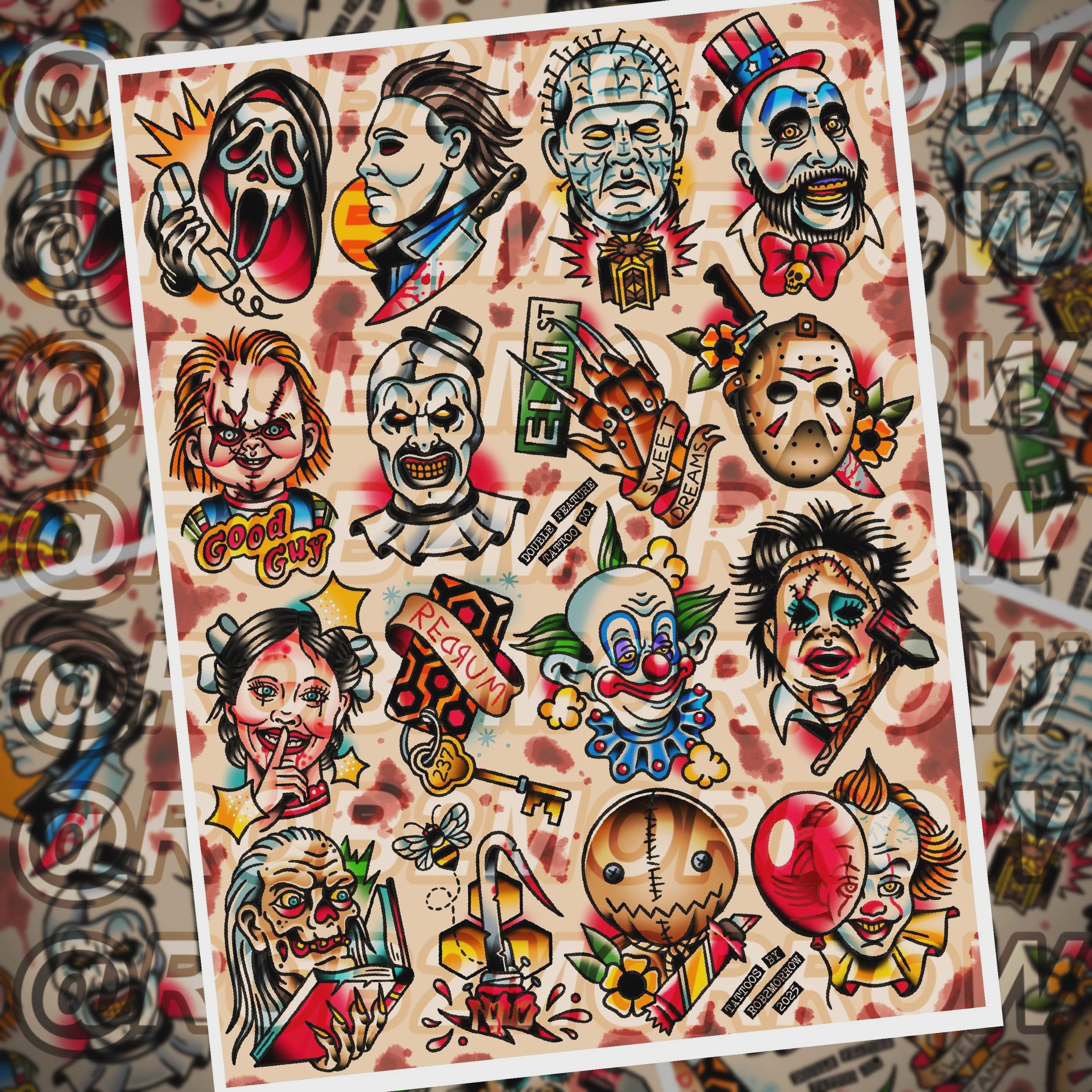HORROR ICONS 2025 Traditional Tattoo Flash Poster - Etsy