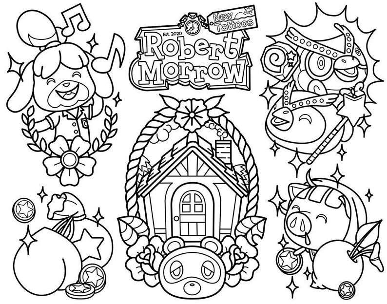 Animal Crossing: New Horizons Tattoo Coloring Sheet