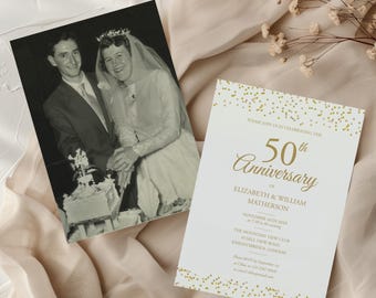 Gold Confetti 50th Anniversary Invitation Template (Digital Download 5x7" Printable)